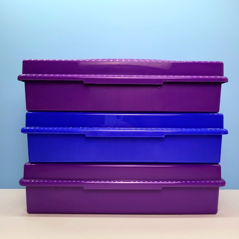 Vintage Cassette Tape Storage LOT 3 Purple & Blue Holder Case Organizer 15 Tapes - Picture 2 of 9